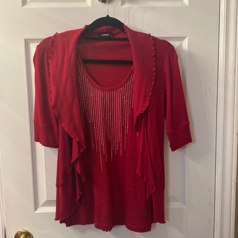 Express embellished tank top with marching open top